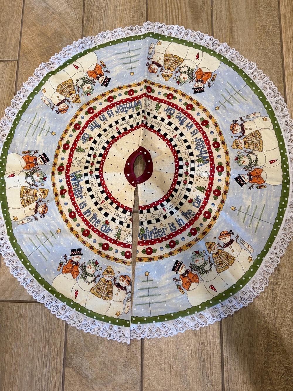 Vintage 90s Festive Christmas Snowman Small Tree Skirt